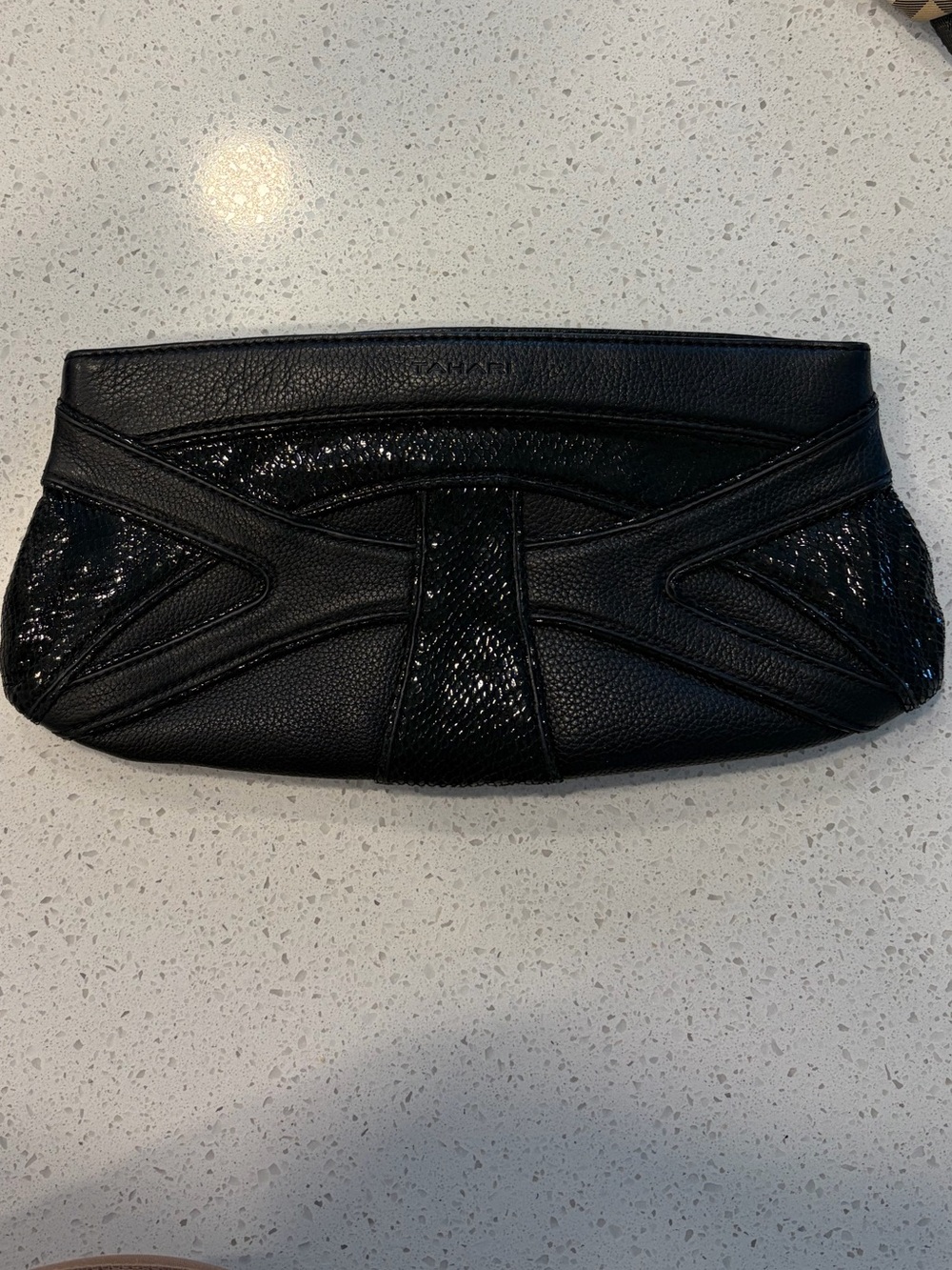 Tahari Leather Mixed Media Clutch